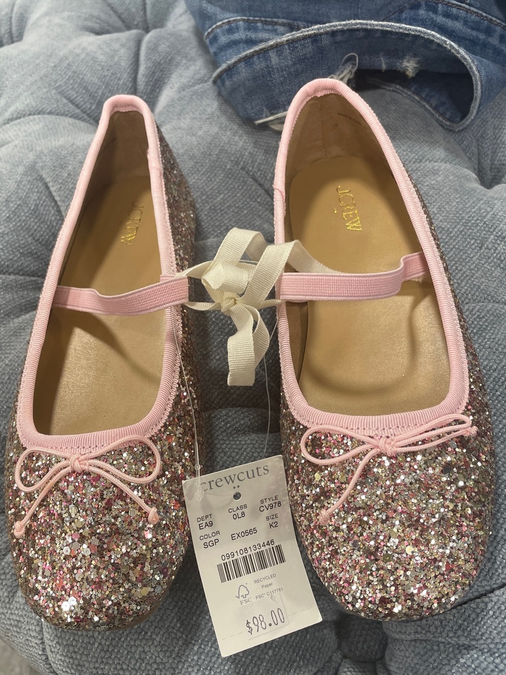 J Crew Pink Multi-Glitter Mary Jane Ballet Flats